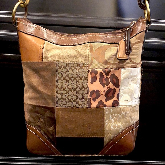 COACH Patchwork Top Zipper Crossbody Tote Shoulder Bag Brown Lining - Picture 17 of 17